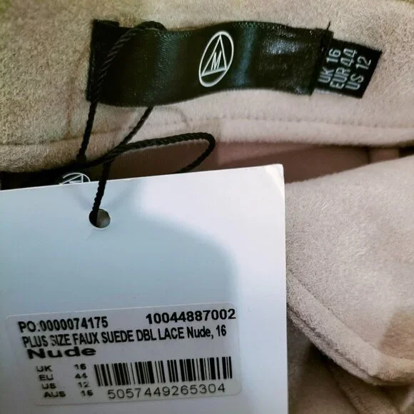 (SK03) Missguided Nude Faux Suede Lace Up Skirt Size 12 - Picture 5 of 6